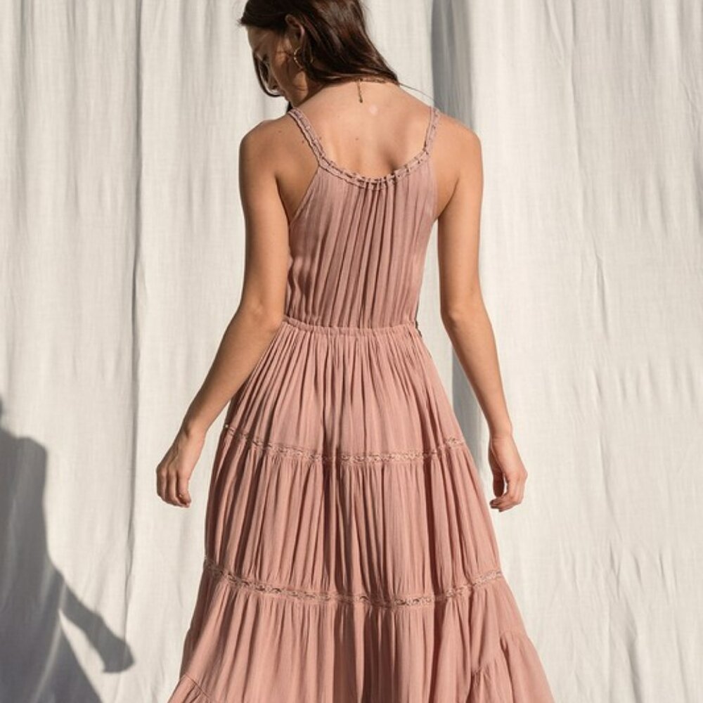 TIERED RUFFLE MAXI DRESS (ASH ROSE) - Picture 5 of 6